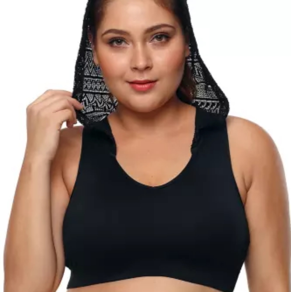 Black lace hooded sports bra